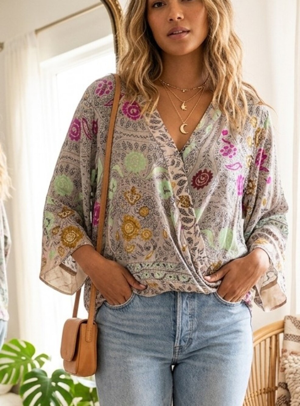 Anthropologie Floreat Silk Blend Wrap Blouse Floral Paisley Boho Top Large